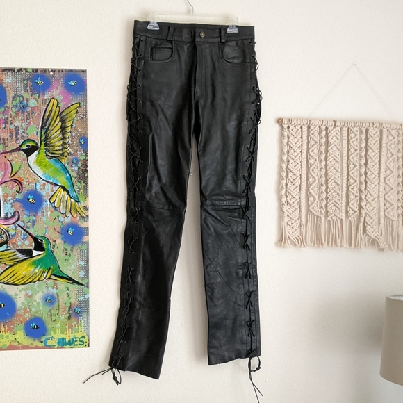 Unik Pants - Unik Leather Motorcycle Riding Pants Lace Up Sides